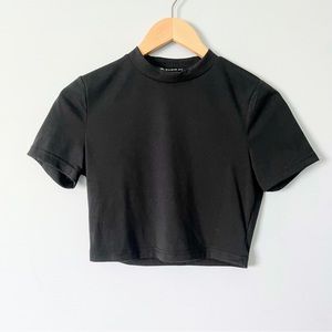 Shein Black Tee Shirt Round Mock Neck Crop Top Size XS
